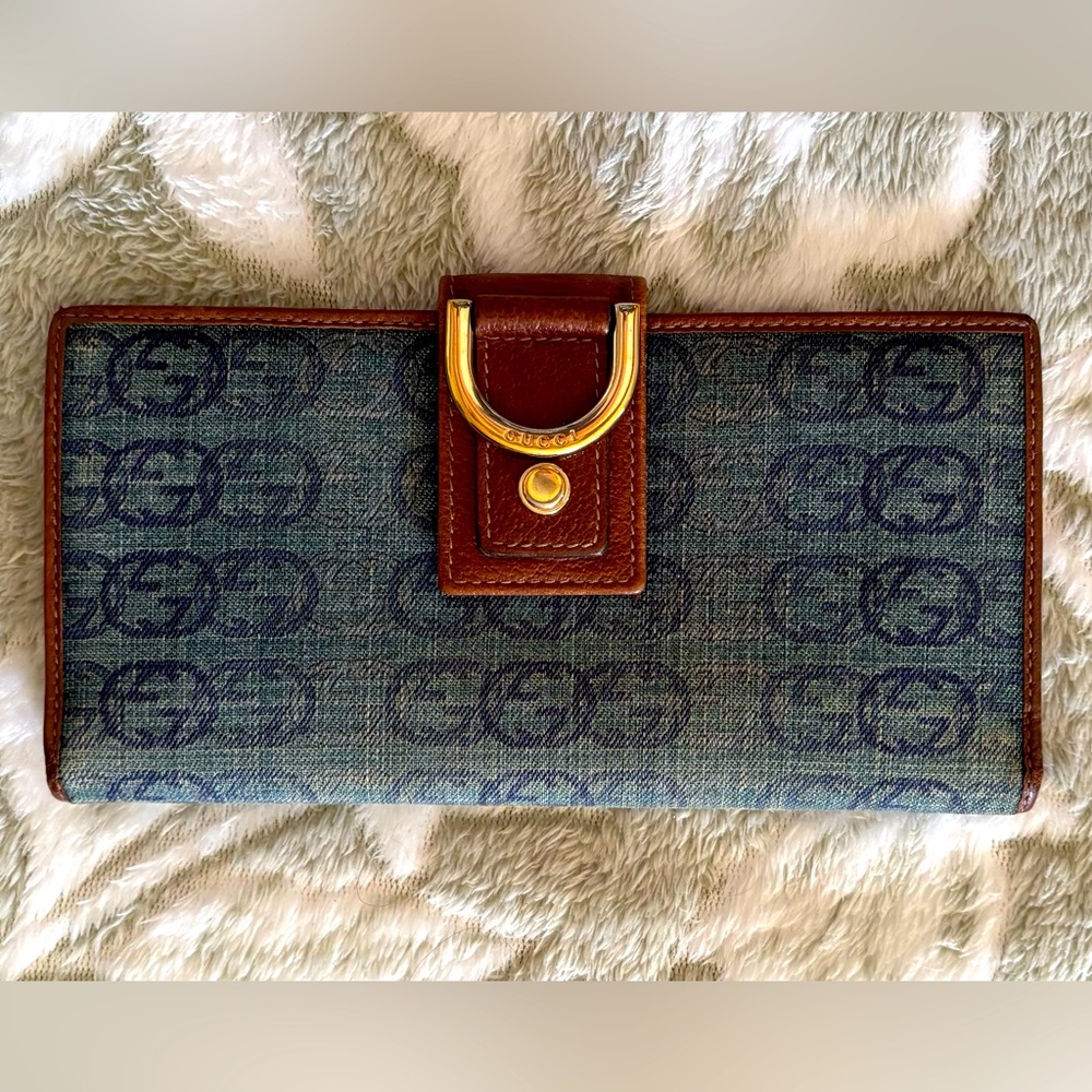 😍 Vintage Gucci Blue Denim D-Ring Long Wallet